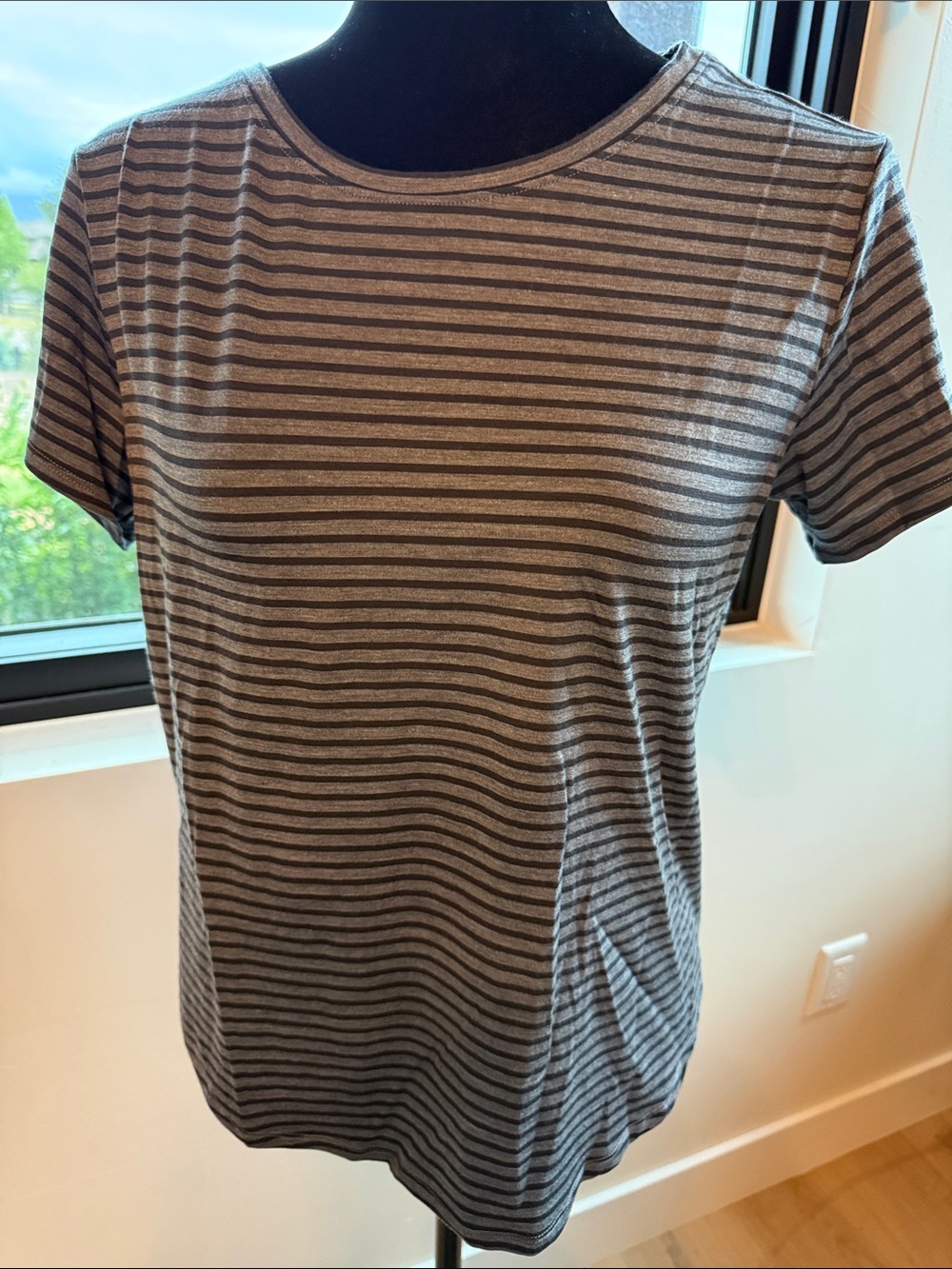 Stio Gray and Black Striped Short Sleeve Tee